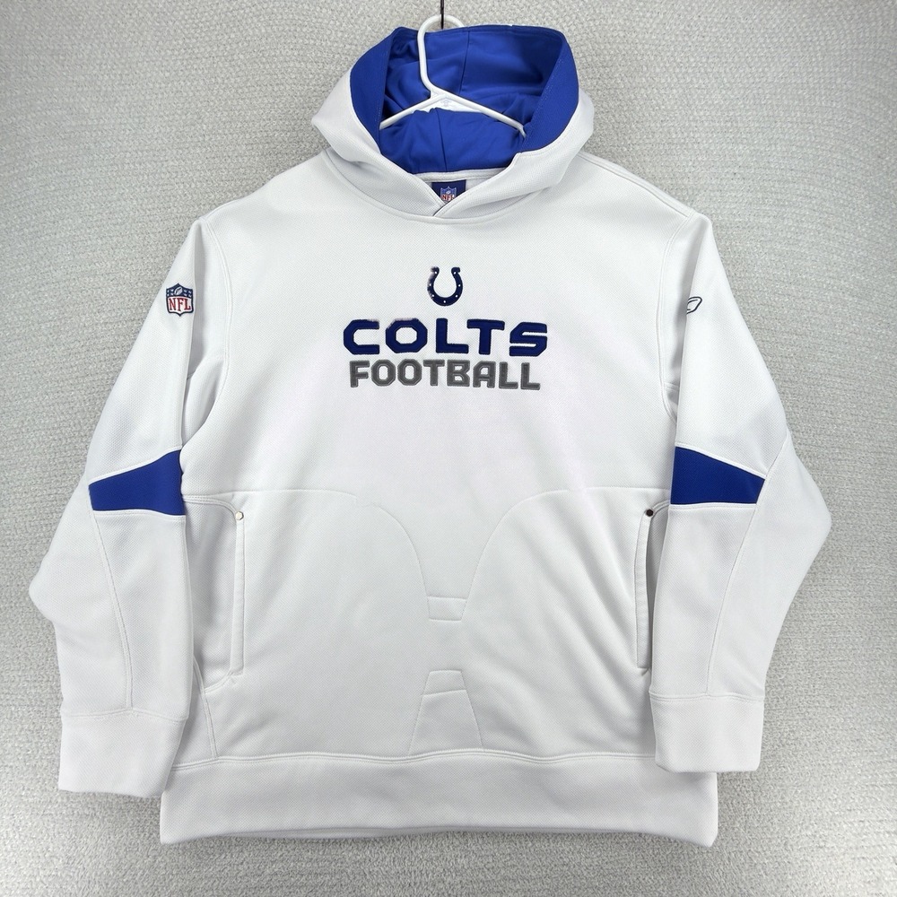 Reebok Indianapolis Colts Hoodie Mens Large White NFL Authentic Sideline Y2K